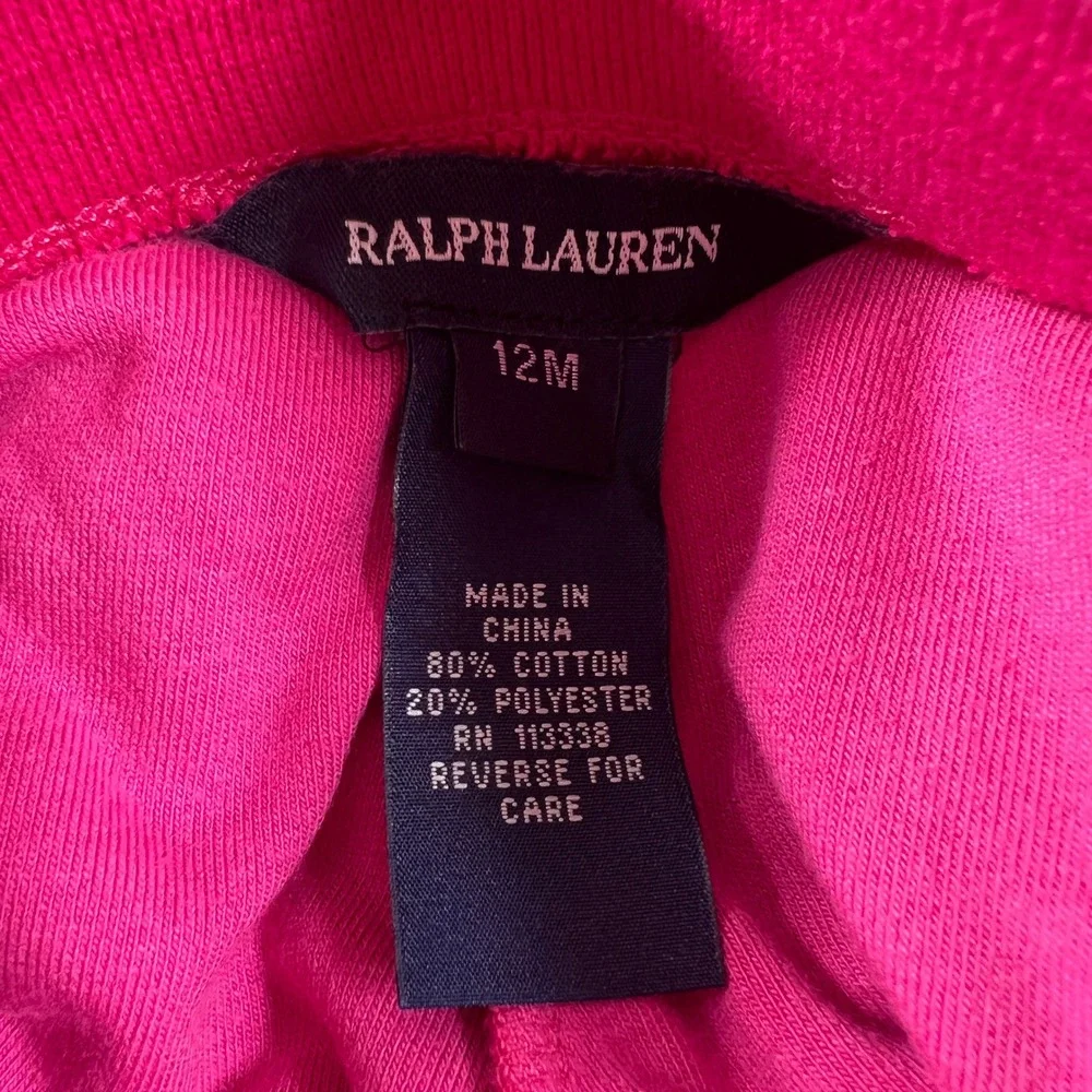 Ralph Lauren Tracksuit Girls 12M Pink Velour Zip‎ Hoodie and Pants Set Vintage